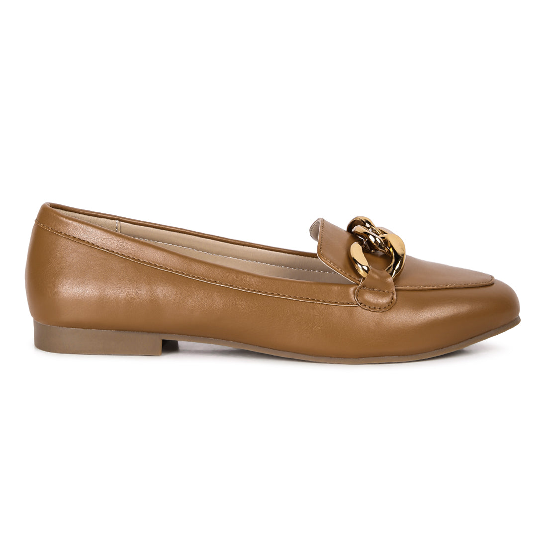 chunky metal chain loafers#color_tan