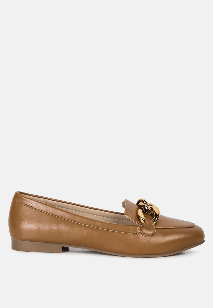 women chunky metal chain loafers#color_tan