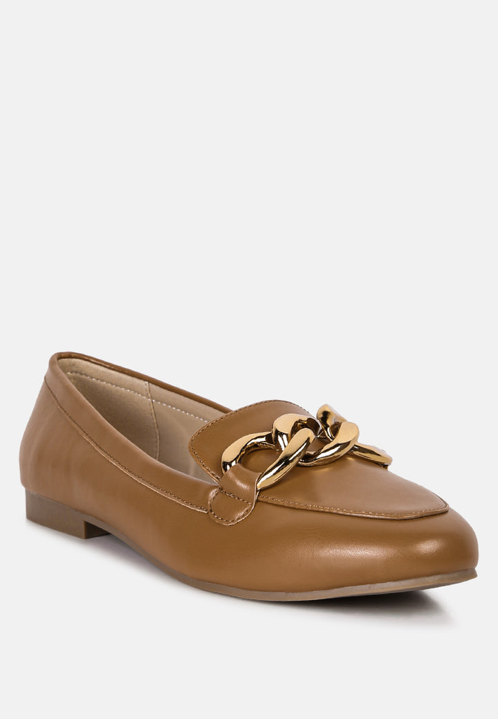 women chunky metal chain loafers#color_tan