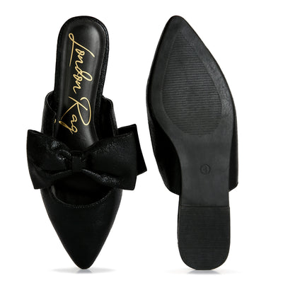 casual flats mules with bow accents#color_black