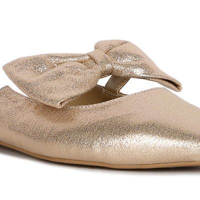 casual flats mules with bow accents#color_gold