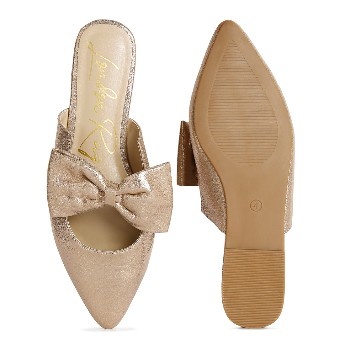 casual flats mules with bow accents#color_gold