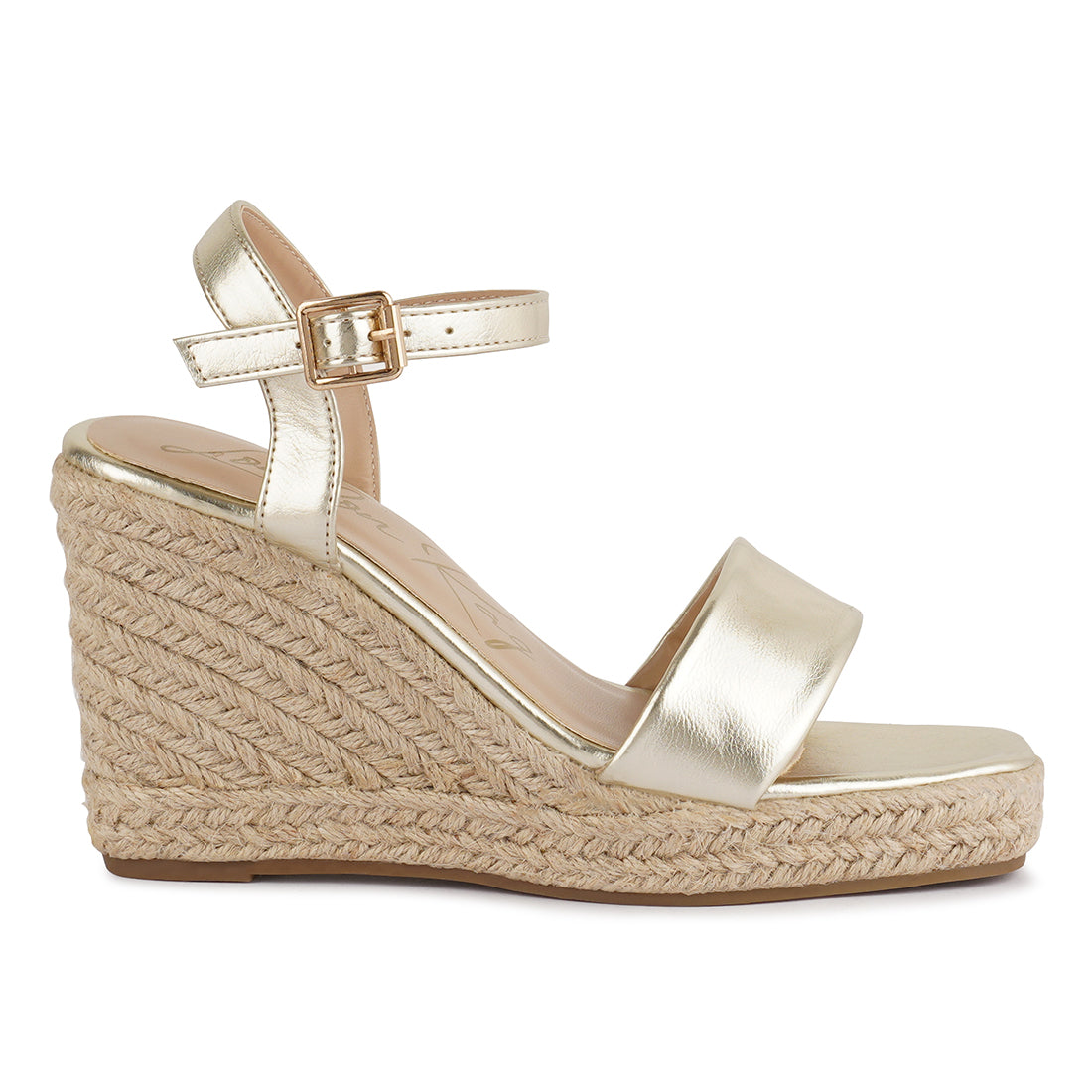 Gold Handcrafted Sandals with a High Wedge Heel