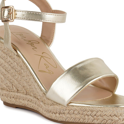 Gold Handcrafted Sandals with a High Wedge Heel
