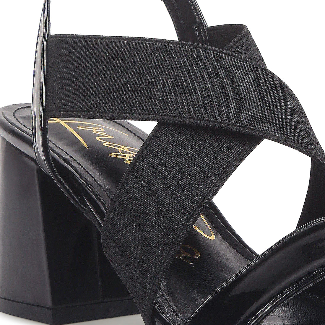 elastic straps block heel sandals#color_black
