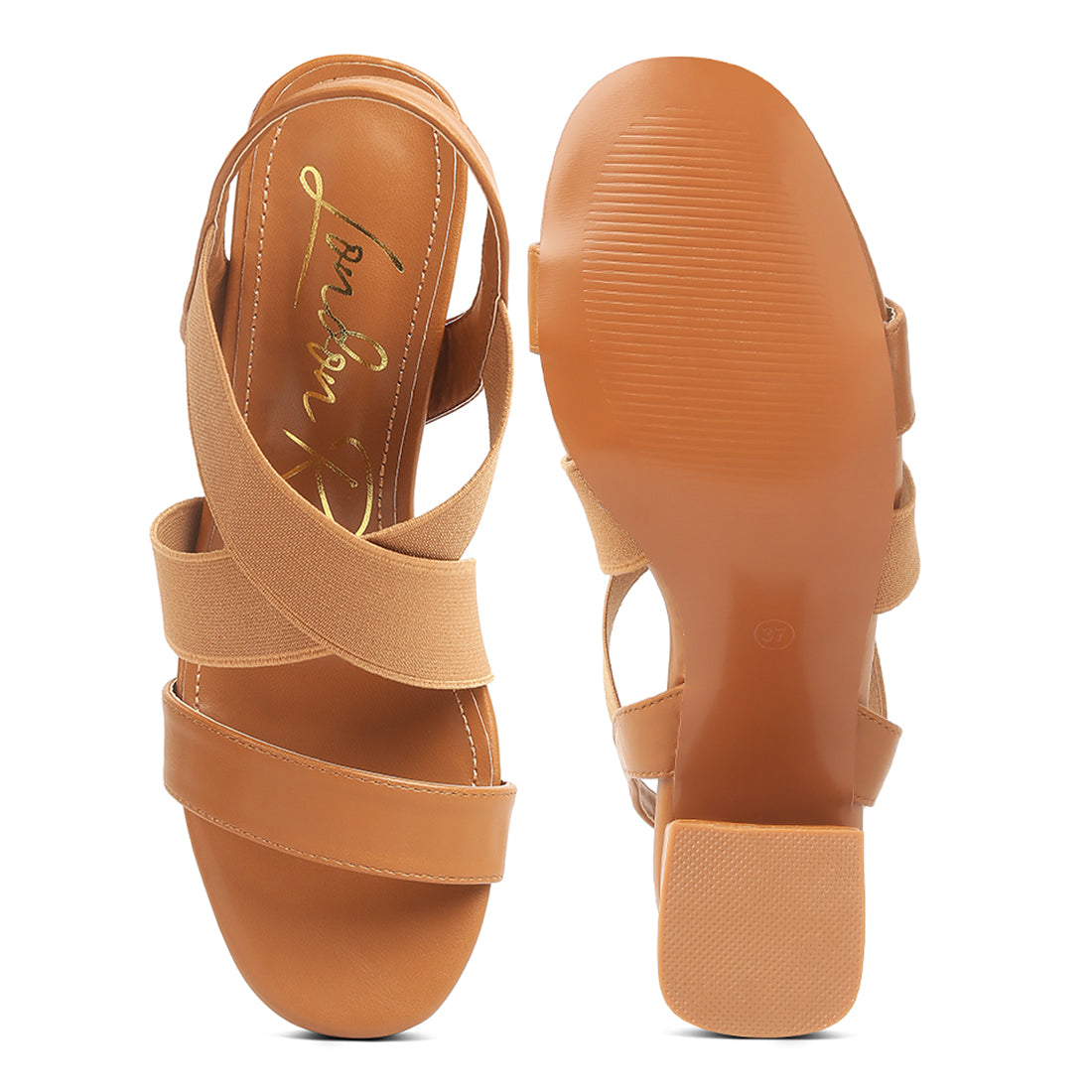 comfortable straps block heel sandals#color_tan