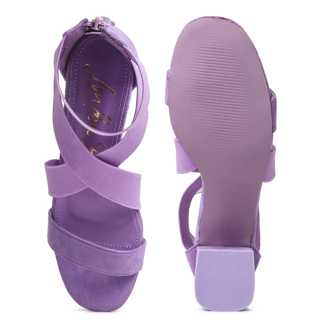 elastic strappy block heel sandals#color_lilac