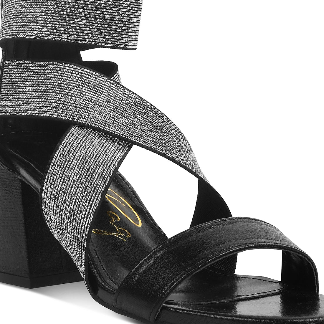 elasticated strappy block heel sandals#color_black