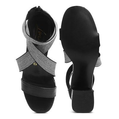 elasticated strappy block heel sandals#color_black