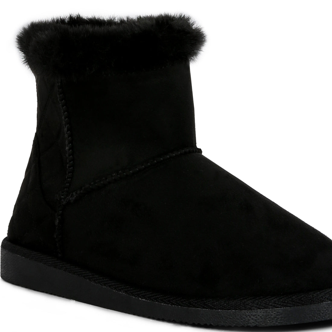 shearling lined flat winter boots#color_black