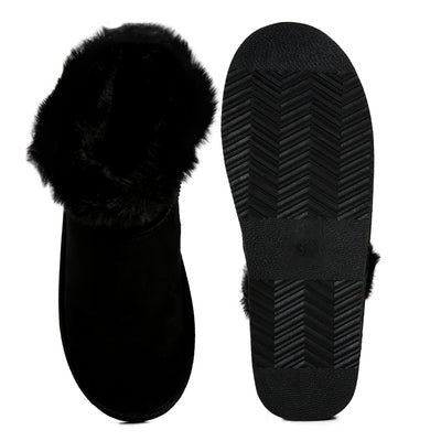shearling lined flat winter boots#color_black