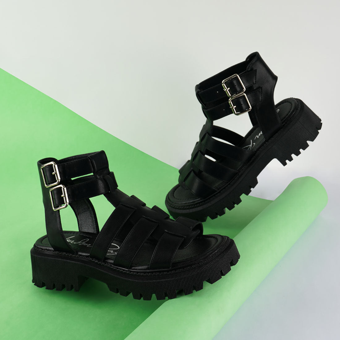 double buckle detail chunky sandals#color_black