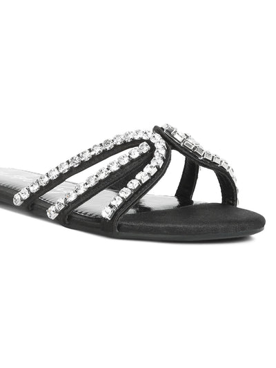 dimante strap flat sandals#color_black