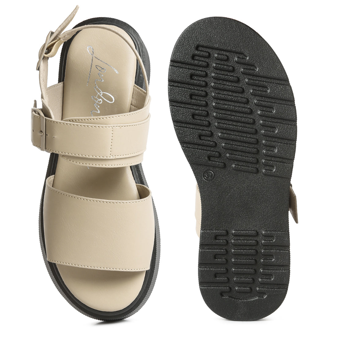 pin buckle platform sandals#color_beige