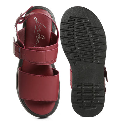 pin buckle platform sandals#color_burgundy