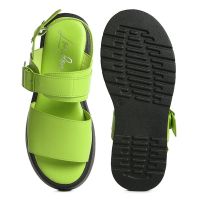 pin buckle platform sandals#color_green