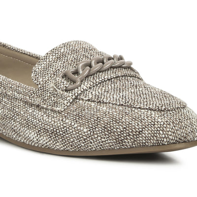 chain embellished loafers#color_khaki
