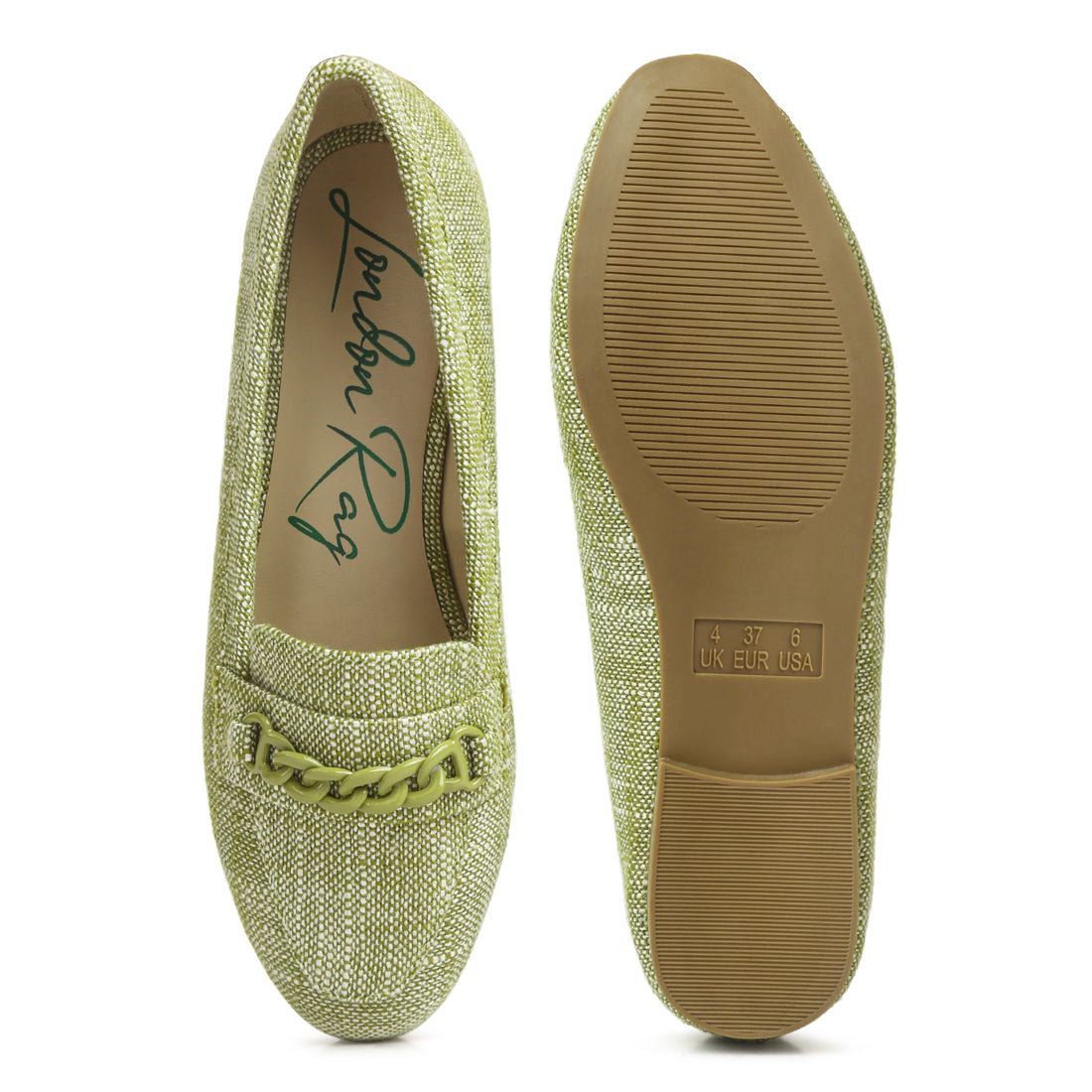 chain embellished loafers#color_green