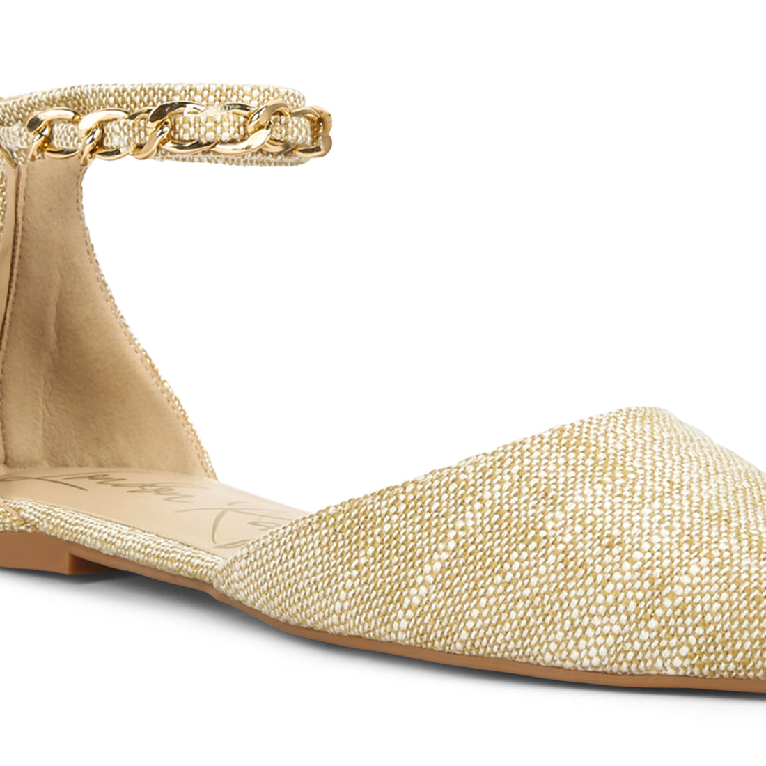 chain embellished flat sandals#color_beige