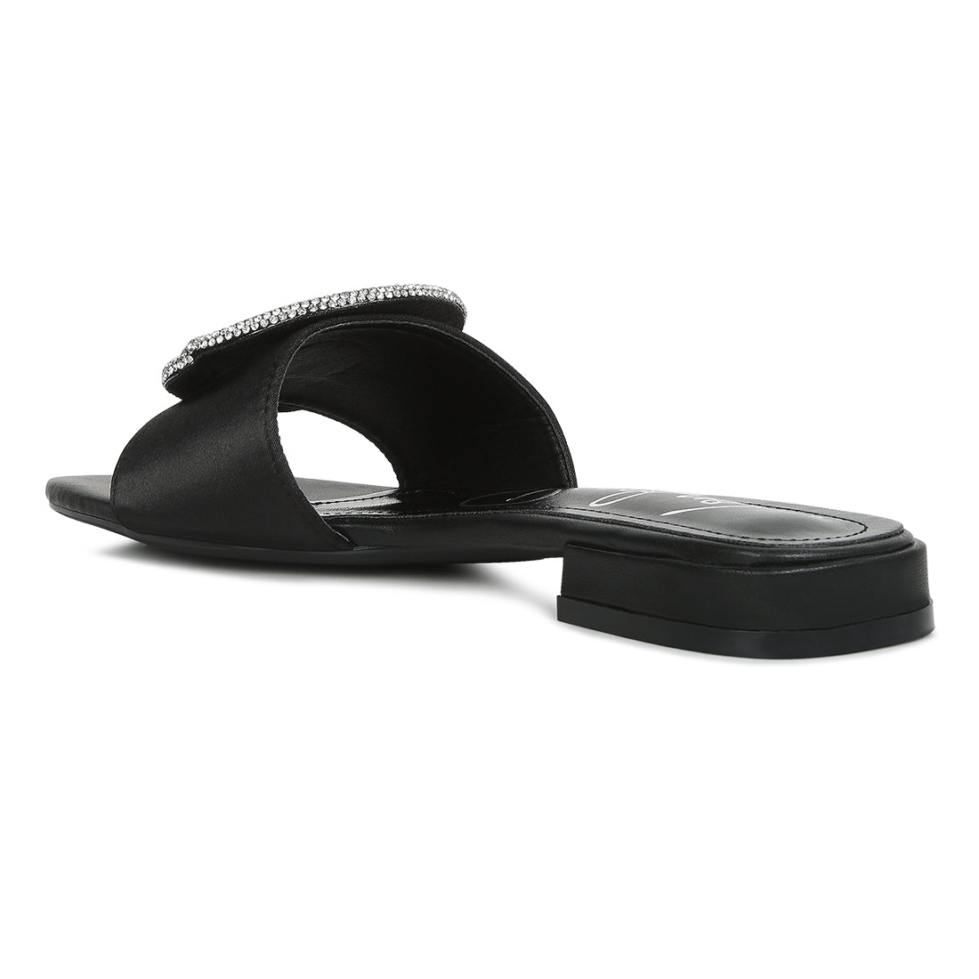 Rhinestone embellished brooch slip on sandals#color_black