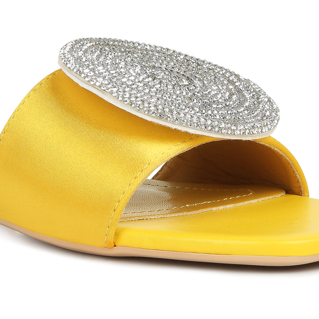 Rhinestone embellished brooch slip on sandals#color_yellow