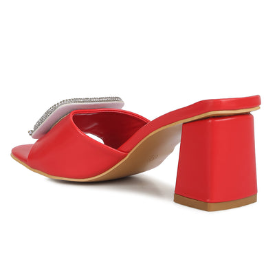 rhinestones embellished slip on sandals#color_red