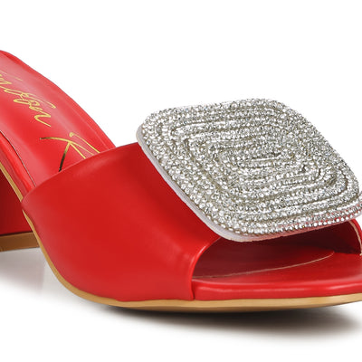 rhinestones embellished slip on sandals#color_red