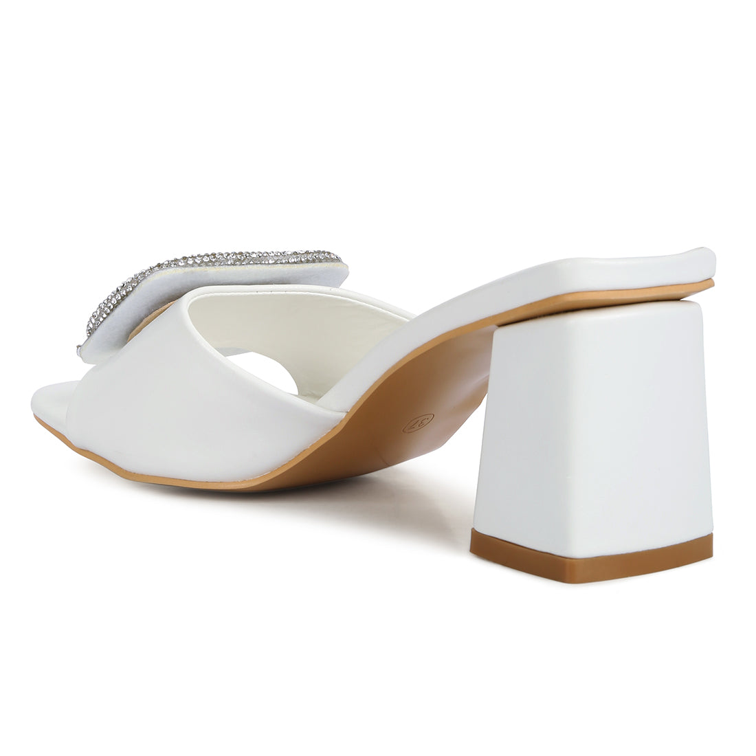 rhinestones embellished slip on sandals#color_white