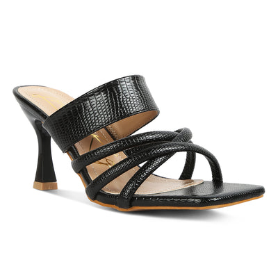 criss cross strap spool heel sandals#color_black