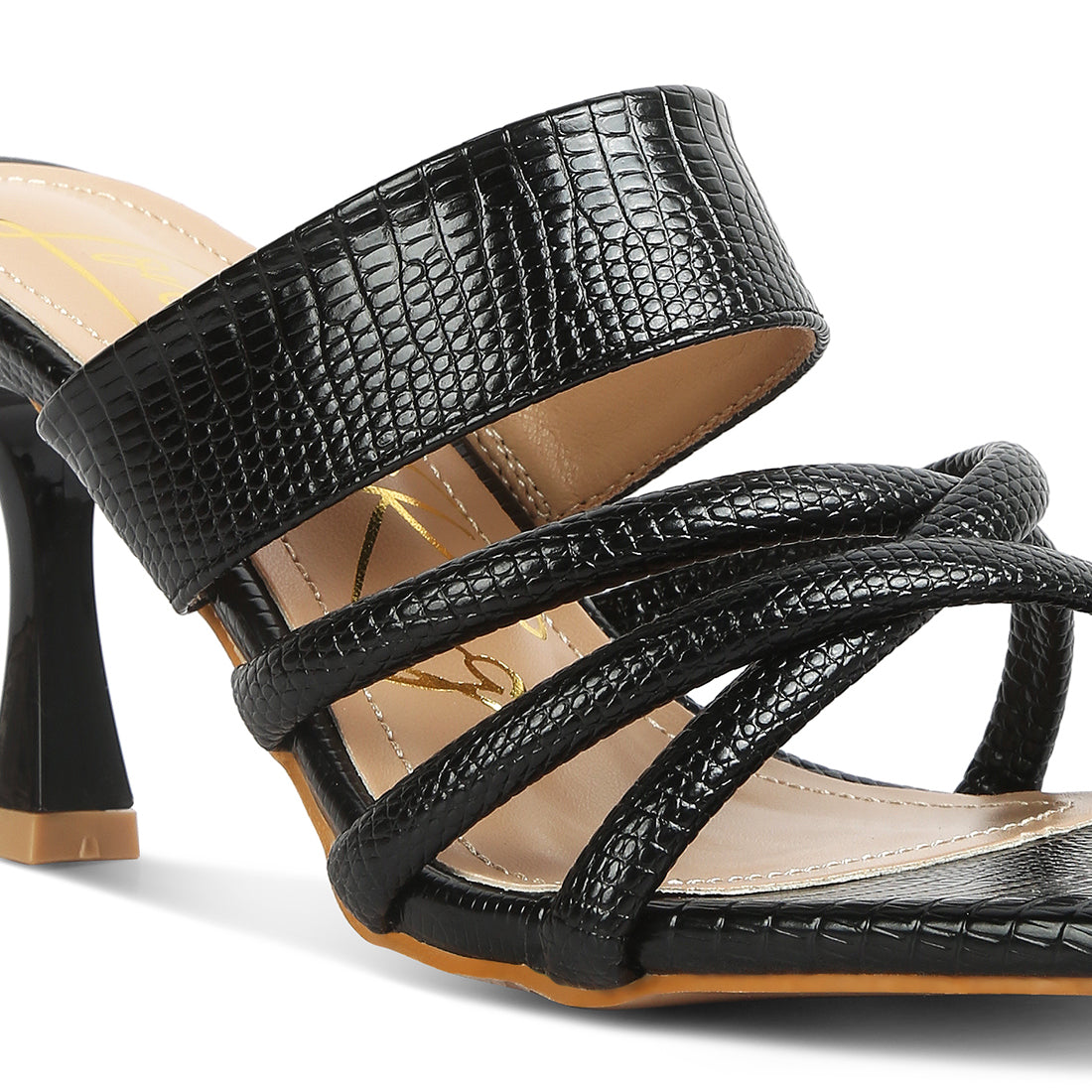 criss cross strap spool heel sandals#color_black