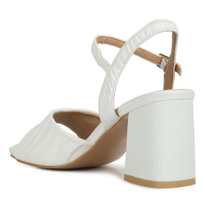 pleated strap block heel sandals#color_off-white