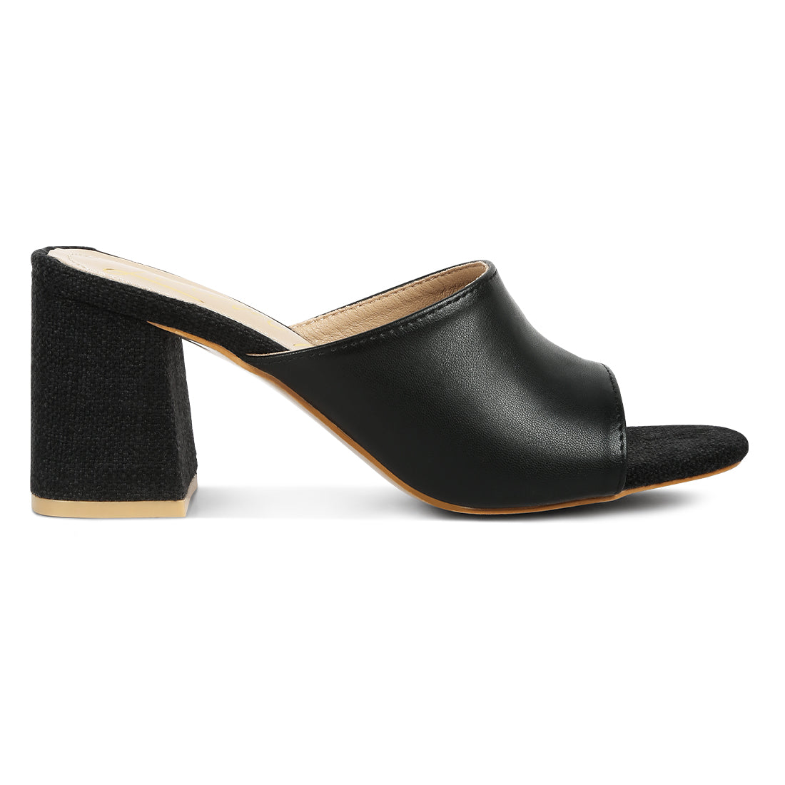 pu block heel slip on sandals#color_black
