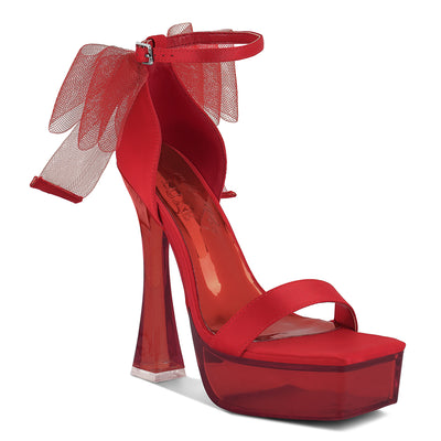 satin clear high heeled bow sandals#color_red