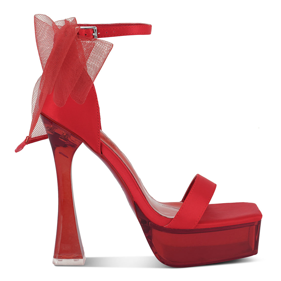 satin clear high heeled bow sandals#color_red