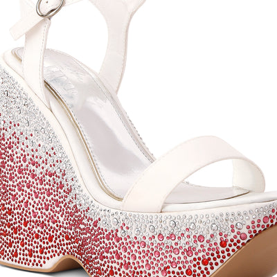 rhinestones embellished ultra high wedge sandals#color_white
