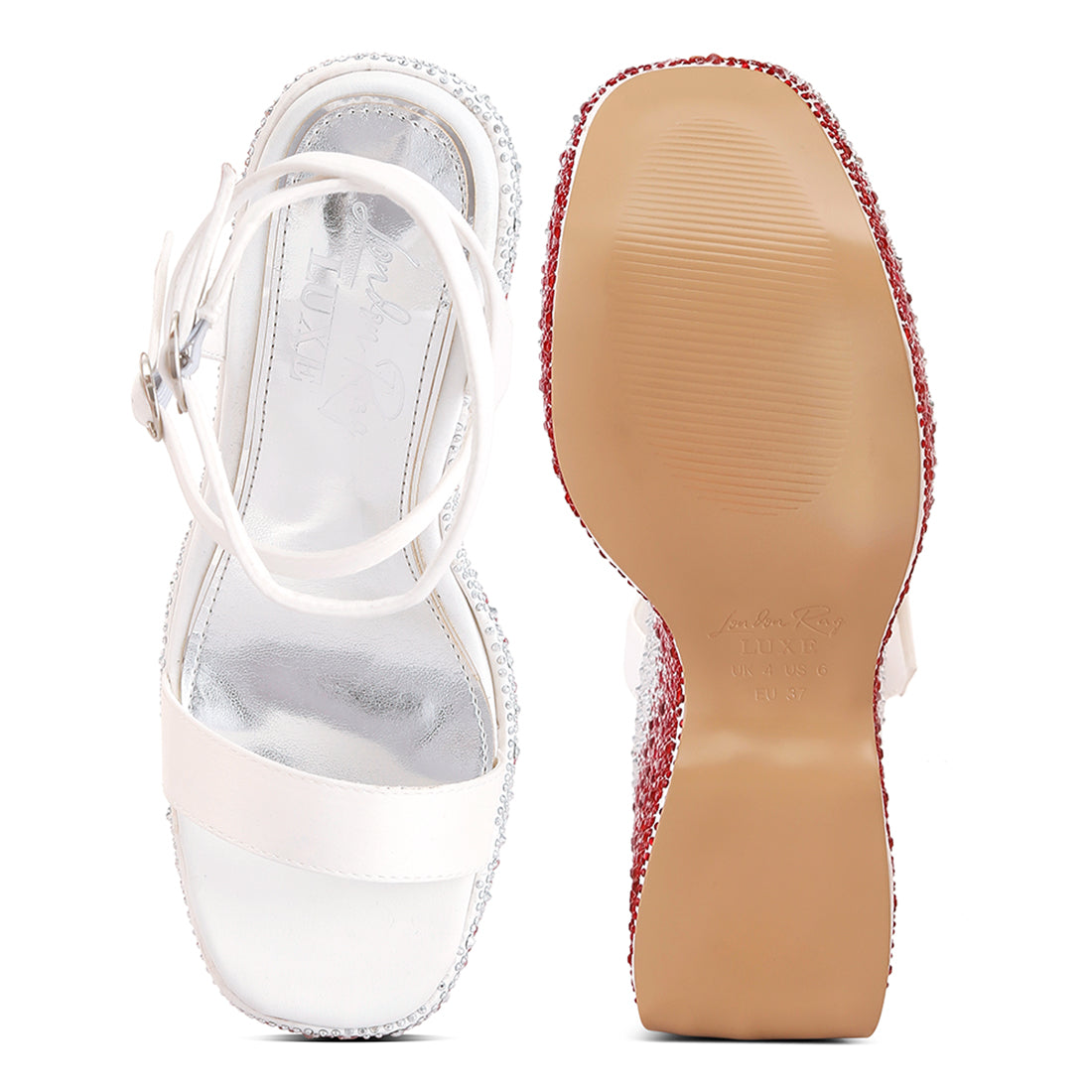 rhinestones embellished ultra high wedge sandals#color_white
