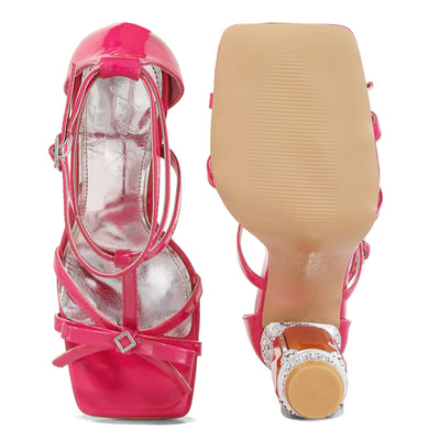 t strap stone encrusted heeled sandal#color_fuchsia
