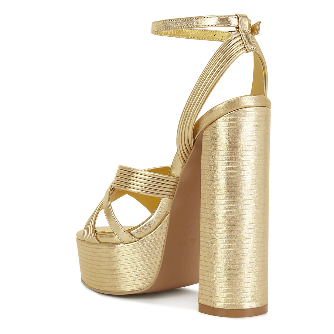 patent pu cross strap high heeled sandals#color_gold