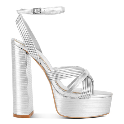 patent pu cross strap high heeled sandals#color_silver