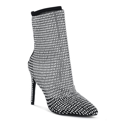 rhinestones embellished mesh boots#color_black