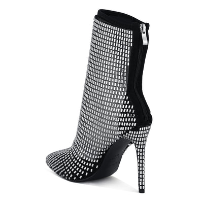 rhinestones embellished mesh boots#color_black