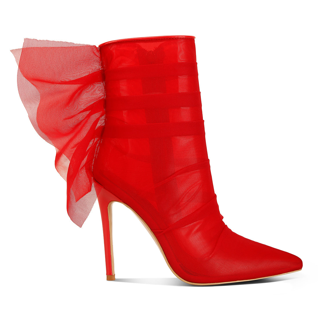 organza wrapped style heeled ankle boots#color_red
