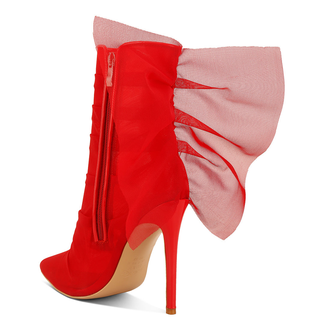 organza wrapped style heeled ankle boots#color_red