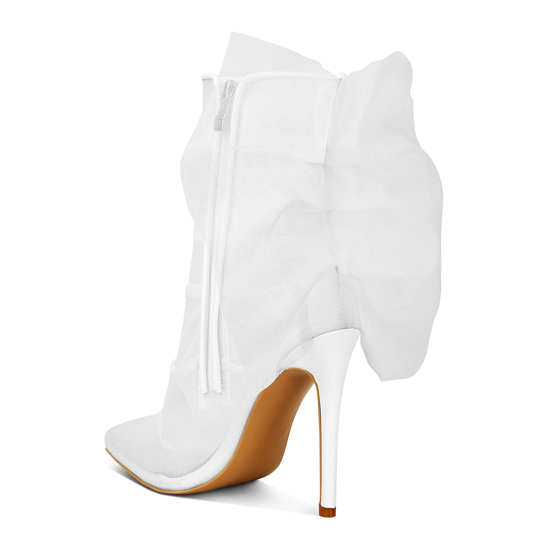 organza wrapped style heeled ankle boots#color_white
