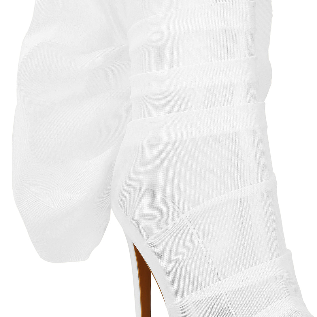 organza wrapped style heeled ankle boots#color_white