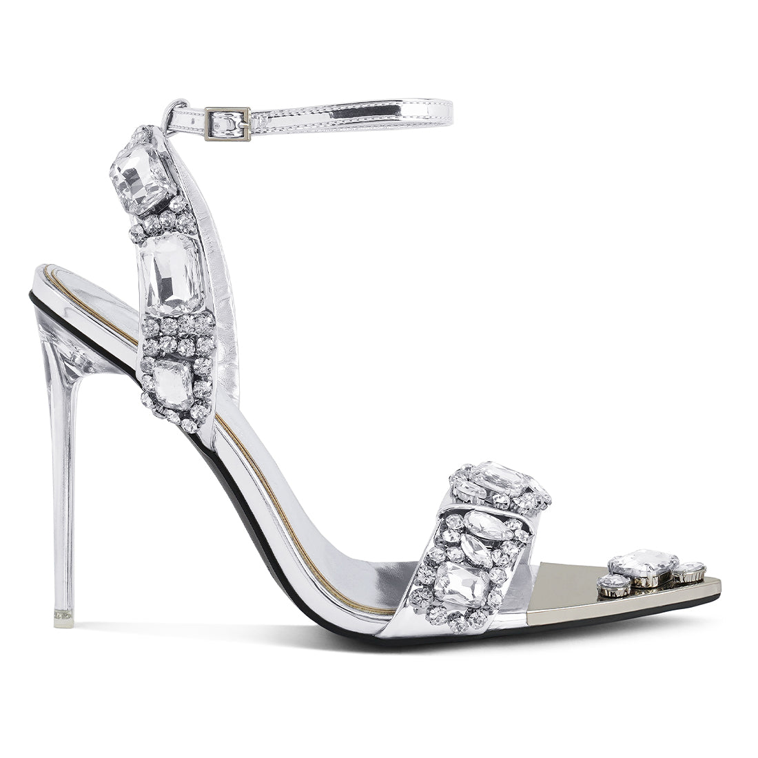 Silver Diamante Embellished Stiletto Sandals