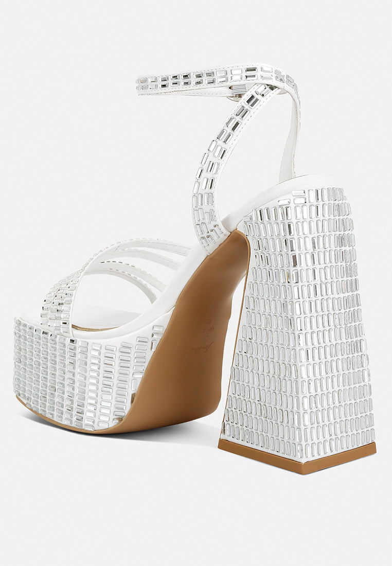 mirror embellished flare block heel sandals#color_white