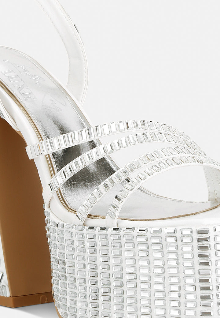 mirror embellished flare block heel sandals#color_white