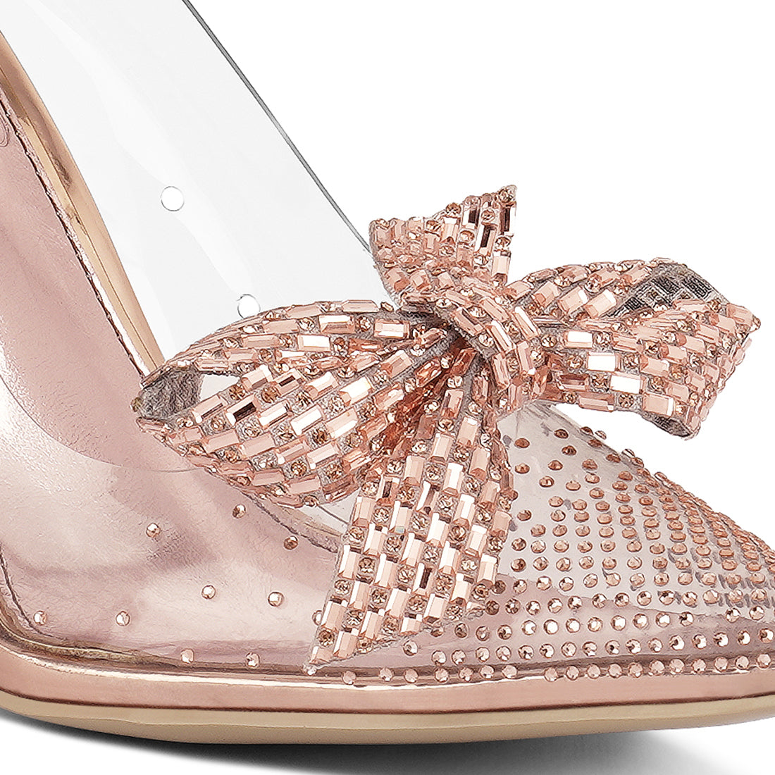 rhinestones embellished clear pump shoes#color_rose-gold