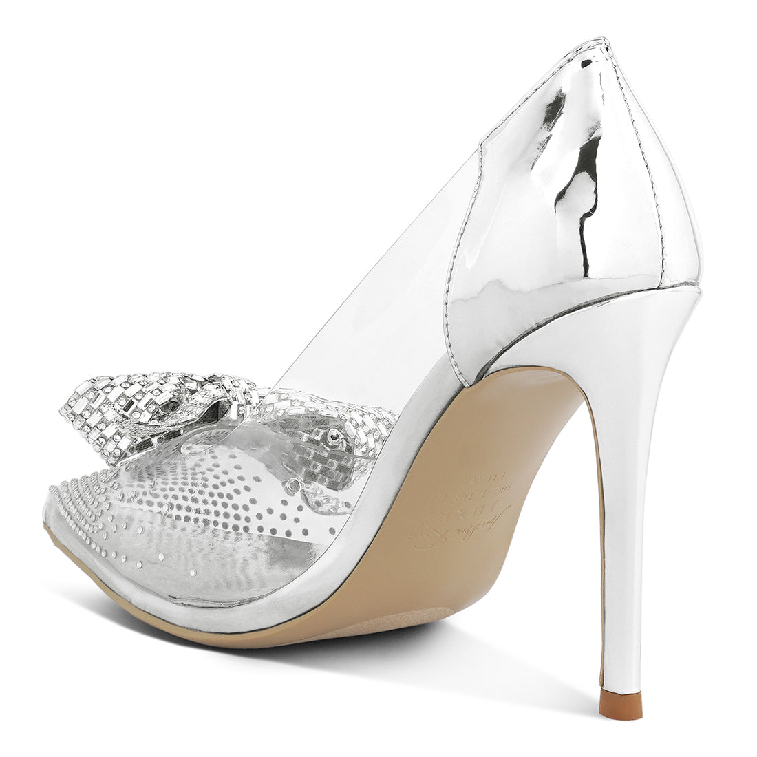 rhinestones embellished clear pump shoes#color_silver